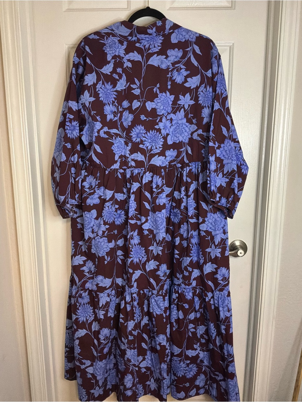 Anthropologie Maeve Brown Maxi Dress with Lavender Floral Print - Picture 4 of 8